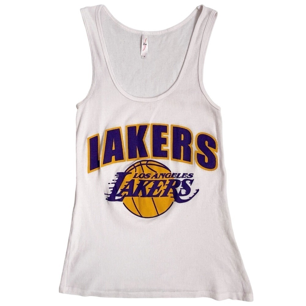Line LA Lakers Vintage Y2K Retro Blokecore Cotton Ribbed Scoop Neck Tank Top